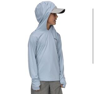 Simms Unisex Hoodie Fishing Shirt Printed Back Long Sleeve Lightweight Blue: Med